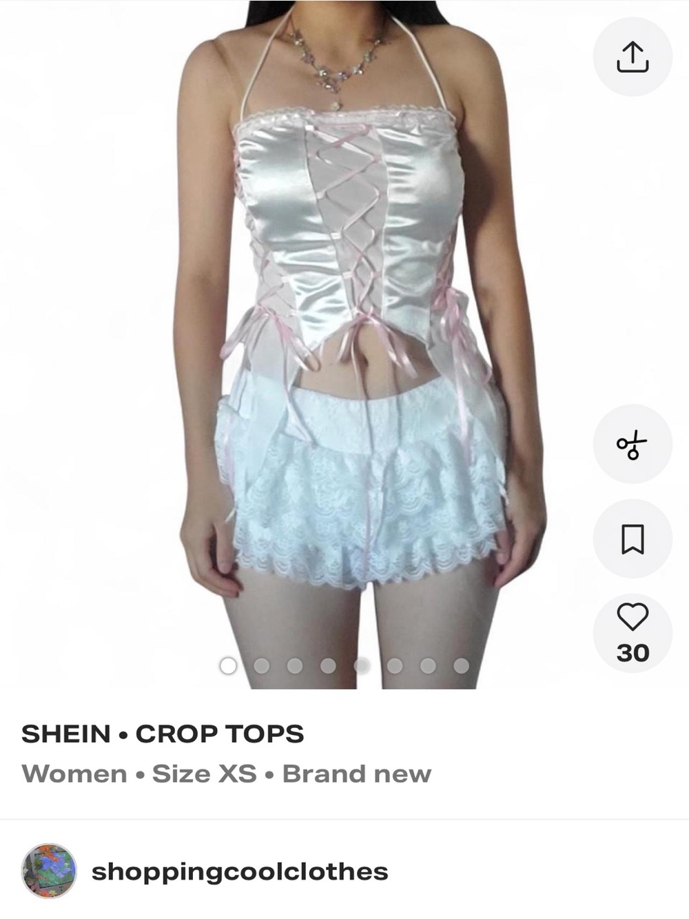 SHEIN Satin White Lace-Up Camisole with Pink Satin ribbon